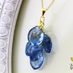 味わい深いブルーが魅力 ロンドンブルークォーツ マーキス 14kgf ぶどうネックレス 4枚目の画像