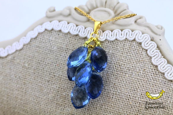 味わい深いブルーが魅力 ロンドンブルークォーツ マーキス 14kgf ぶどうネックレス 5枚目の画像