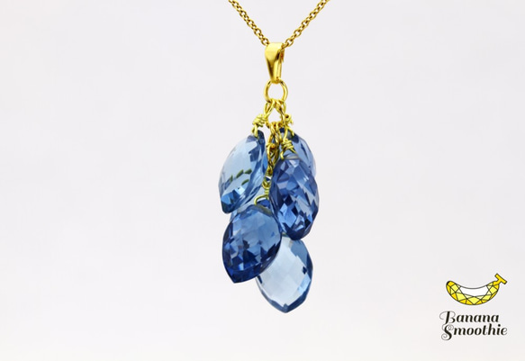 味わい深いブルーが魅力 ロンドンブルークォーツ マーキス 14kgf ぶどうネックレス 6枚目の画像