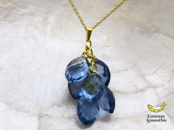 味わい深いブルーが魅力 ロンドンブルークォーツ マーキス 14kgf ぶどうネックレス 7枚目の画像