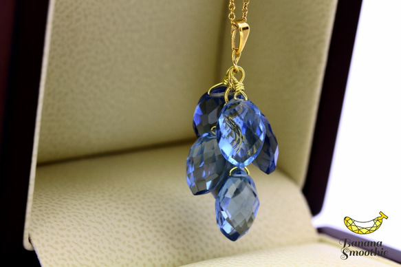 味わい深いブルーが魅力 ロンドンブルークォーツ マーキス 14kgf ぶどうネックレス 8枚目の画像