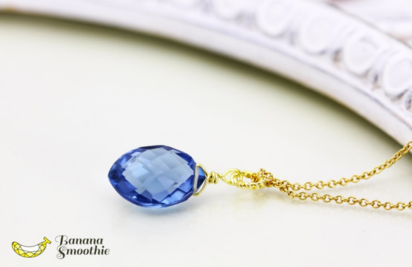 さりげないブルーで知的に ロンドンブルークォーツ マーキス 14kgf シンプルネックレス 1枚目の画像