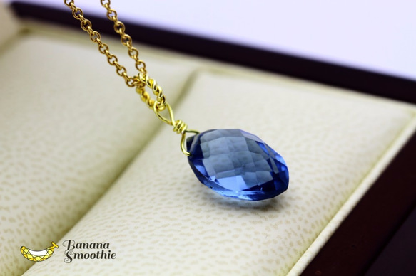 さりげないブルーで知的に ロンドンブルークォーツ マーキス 14kgf シンプルネックレス 2枚目の画像