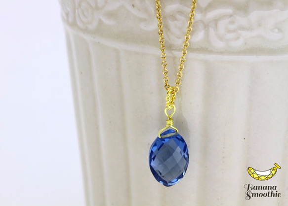 さりげないブルーで知的に ロンドンブルークォーツ マーキス 14kgf シンプルネックレス 3枚目の画像