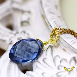 さりげないブルーで知的に ロンドンブルークォーツ マーキス 14kgf シンプルネックレス 4枚目の画像