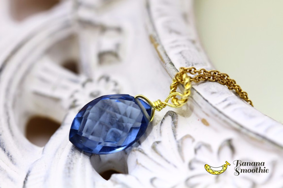 さりげないブルーで知的に ロンドンブルークォーツ マーキス 14kgf シンプルネックレス 4枚目の画像