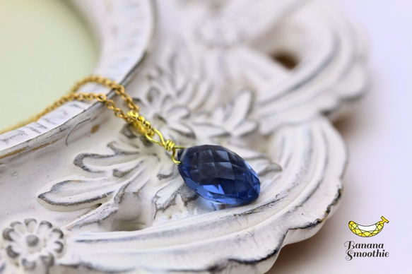 さりげないブルーで知的に ロンドンブルークォーツ マーキス 14kgf シンプルネックレス 5枚目の画像