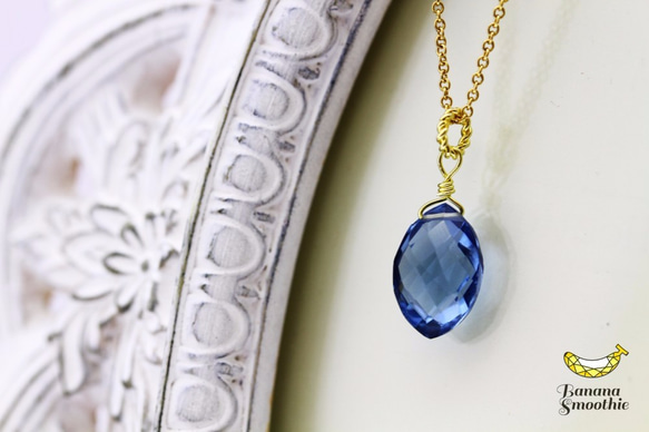 さりげないブルーで知的に ロンドンブルークォーツ マーキス 14kgf シンプルネックレス 7枚目の画像