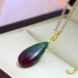 希少石 ルビーインゾイサイト(アニョライト) ペアシェイプ プレーン 14kgfネックレス 4枚目の画像