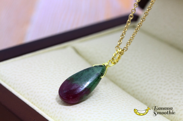 希少石 ルビーインゾイサイト(アニョライト) ペアシェイプ プレーン 14kgfネックレス 4枚目の画像