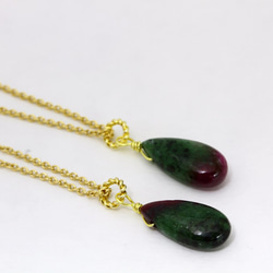 希少石 ルビーインゾイサイト(アニョライト) ペアシェイプ プレーン 14kgfネックレス 6枚目の画像