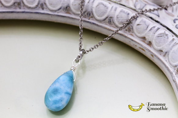 【再販】希少石 ヒーリングストーン 大粒 ラリマー ペアシェイプ silver925ネックレス 1枚目の画像