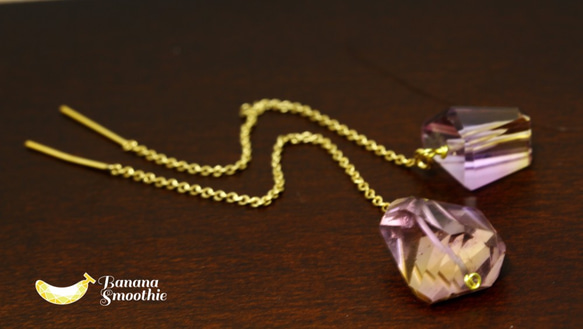 【再販】美しいバイカラー アメトリン 大粒ラフカット 14kgfアメリカンピアス 2枚目の画像