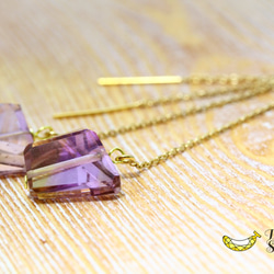 【再販】美しいバイカラー アメトリン 大粒ラフカット 14kgfアメリカンピアス 4枚目の画像