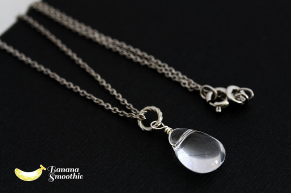 心まで清らかに 水晶(クリスタル) ペアシェイプ プレーン silver925シンプルネックレス 2枚目の画像