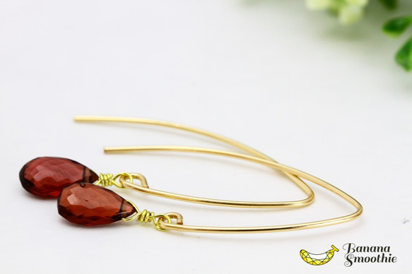 小顔効果あり ガーネット ブリオレットカット Vシェイプピアス 14kgf 2枚目の画像