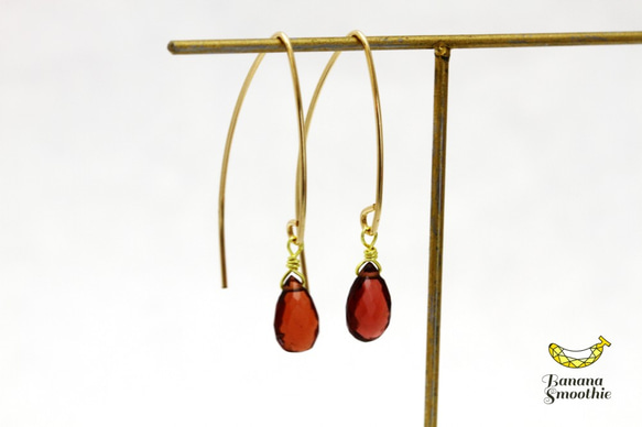 小顔効果あり ガーネット ブリオレットカット Vシェイプピアス 14kgf 3枚目の画像