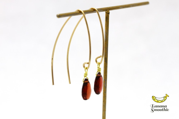 小顔効果あり ガーネット ブリオレットカット Vシェイプピアス 14kgf 4枚目の画像