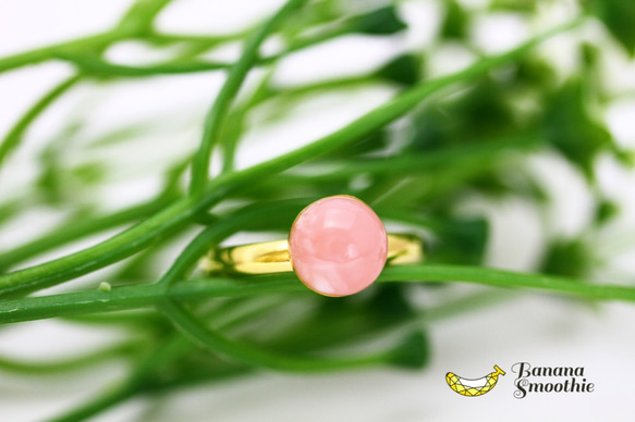 【再販×2】女性らしさUP ピンクオパール 8mm カボションリング フリーサイズ ゴールド 1枚目の画像