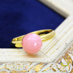 【再販×2】女性らしさUP ピンクオパール 8mm カボションリング フリーサイズ ゴールド 2枚目の画像