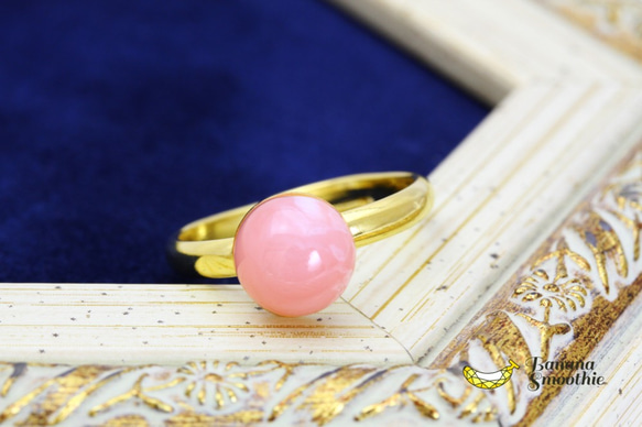 【再販×2】女性らしさUP ピンクオパール 8mm カボションリング フリーサイズ ゴールド 2枚目の画像