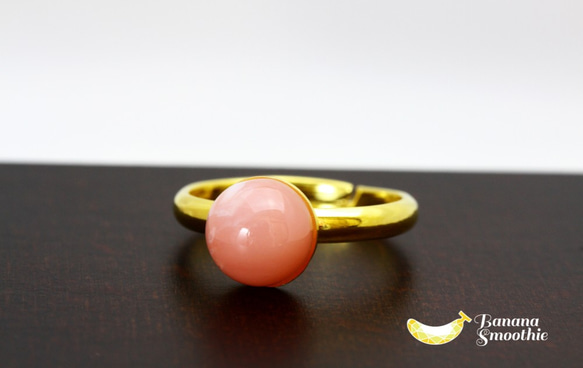 【再販×2】女性らしさUP ピンクオパール 8mm カボションリング フリーサイズ ゴールド 4枚目の画像