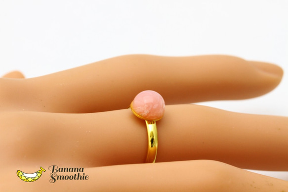 【再販×2】女性らしさUP ピンクオパール 8mm カボションリング フリーサイズ ゴールド 5枚目の画像