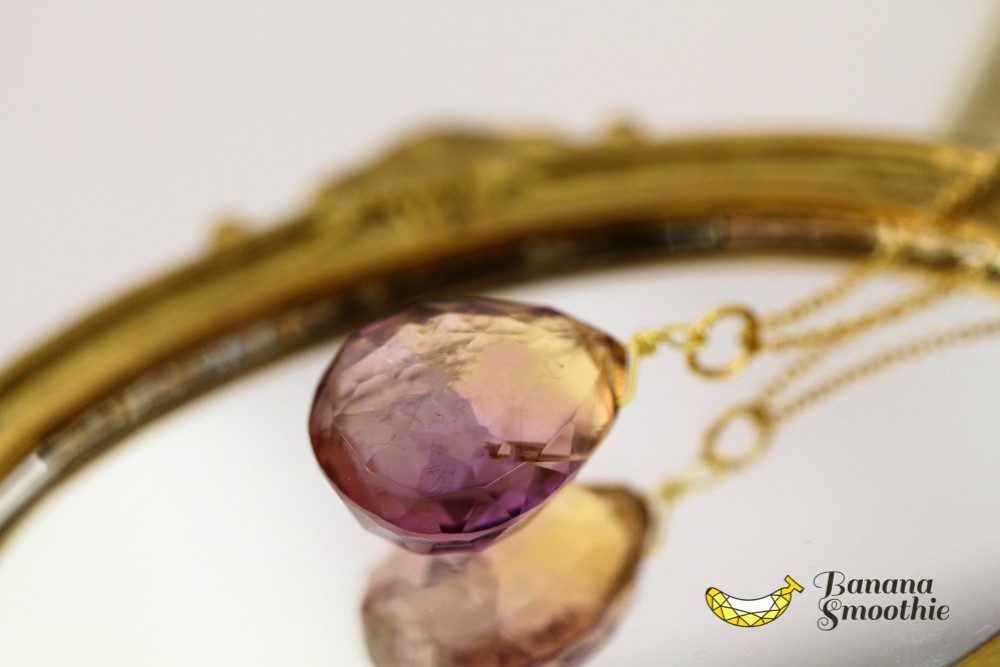 バイカラーが輝く アメトリン 大粒ペアシェイプⒹ 14kgfネックレス 2月・11月誕生石