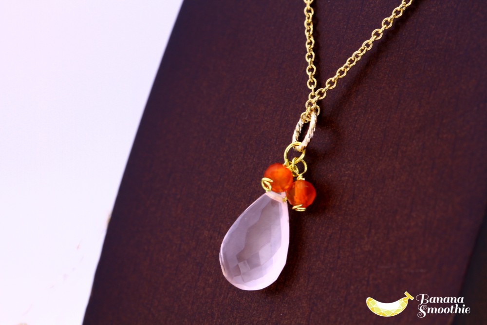 華麗にワンポイント♪宝石質 マダガスカル産 ローズクォーツ×カーネリアン 14kgfネックレス