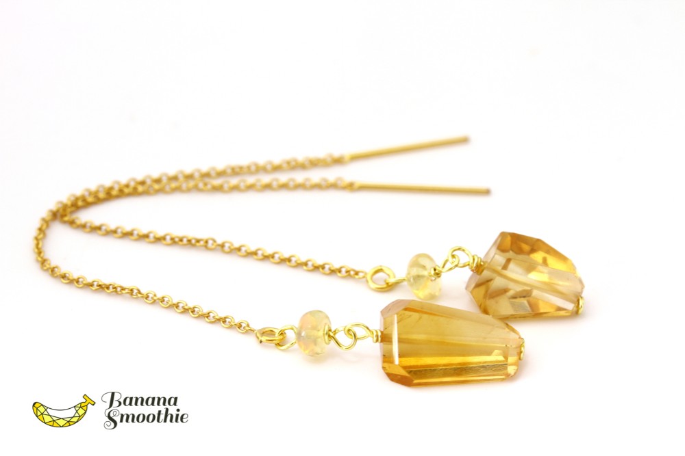 飴色が惹きつける ゴールデンシトリン ラフカット × プレシャスオパール アメリカンピアス 14kgf 11月誕生石