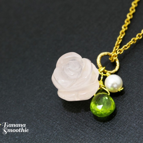 可愛くキュート♡ローズクォーツ 薔薇の一粒ネックレス 14kgf 4