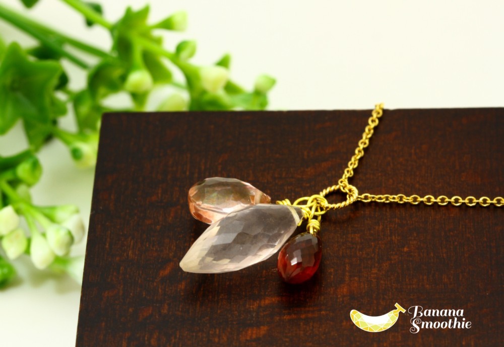 ３つのカラーハーモニー ローズクォーツ × モザンビークガーネット × ミスティックピンククォー 14kgf ネックレス