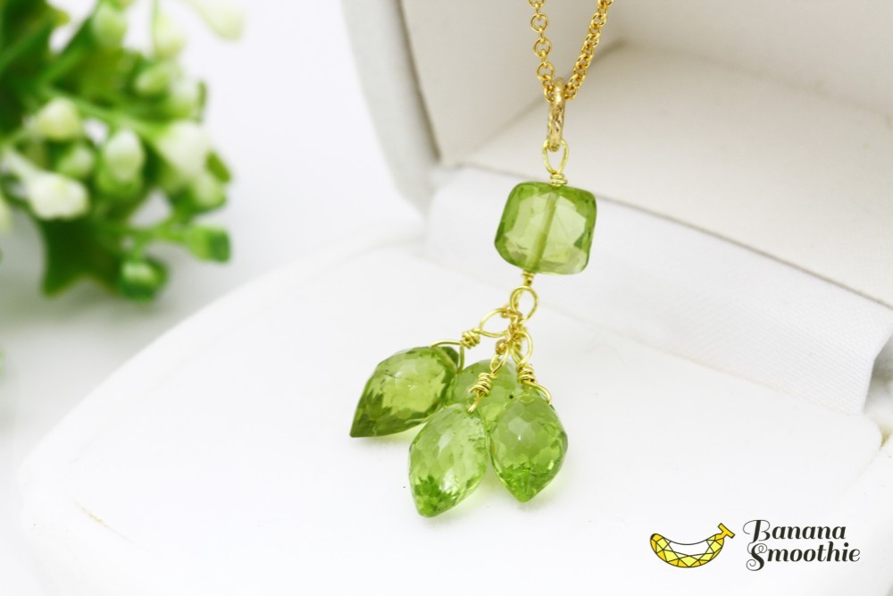 8月誕生石 ペリドット スクエア × マーキス ブリオレットカット 14kgfネックレス