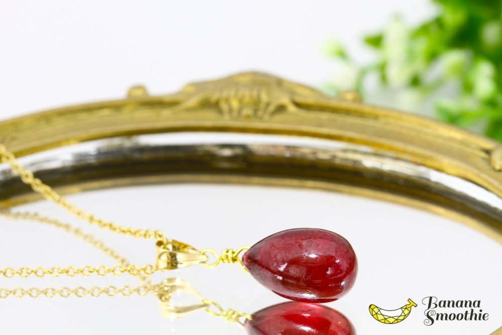 【再販】宝石質 ルビー ドロップ 14kgf プレーンタイプ ネックレス 7月誕生石