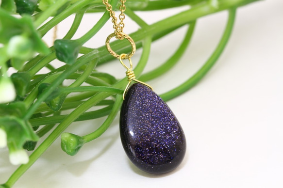 銀河鉄道の夜に輝く星空 ブルーゴールドストーン 大粒 プレーン 14kgfネックレス 2枚目の画像