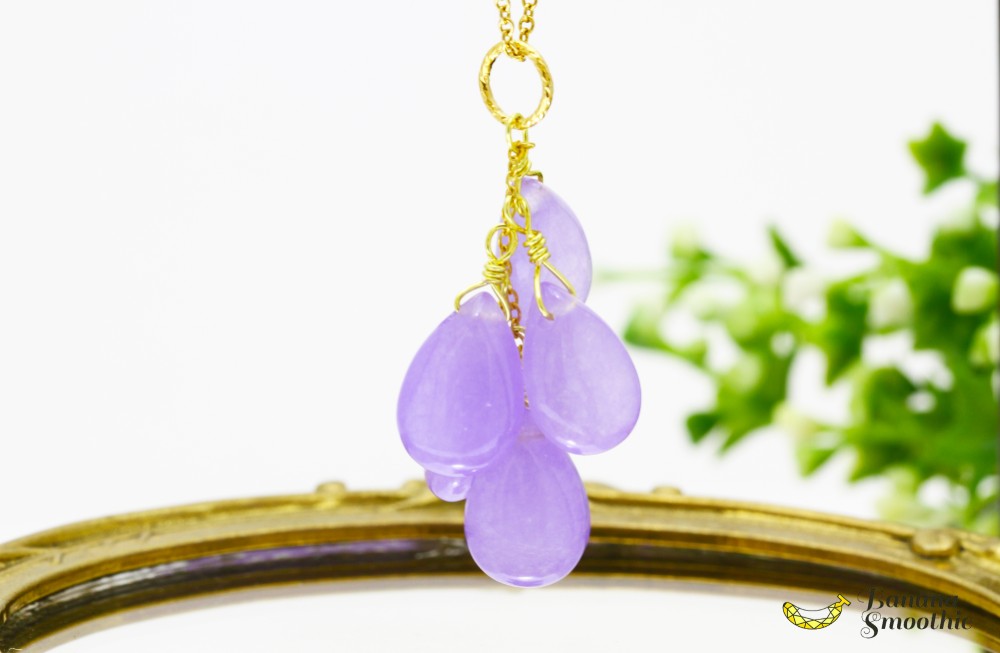 パステルなパープルに包まれて パープルジェイド 14kgf ぶどうネックレス 5月誕生石