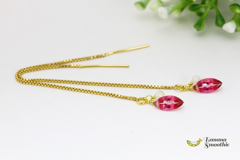 大人ピンクで女子力UP 宝石質 ピンクトパーズ × ホワイトトパーズ 14kgf アメリカンピアス