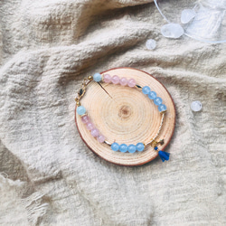 ELA handmade [ 獨家設計 ］-［湖面倒影］天然石手環 藍玉髓 粉晶 摩根石 第1張的照片