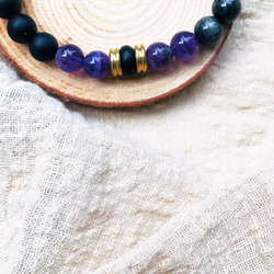 ELA handmade [ 獨家設計 ］-［能量之石］ 天然石手環 鈦赫茲石 紫水晶 鷹眼石 黑瑪瑙 第2張的照片