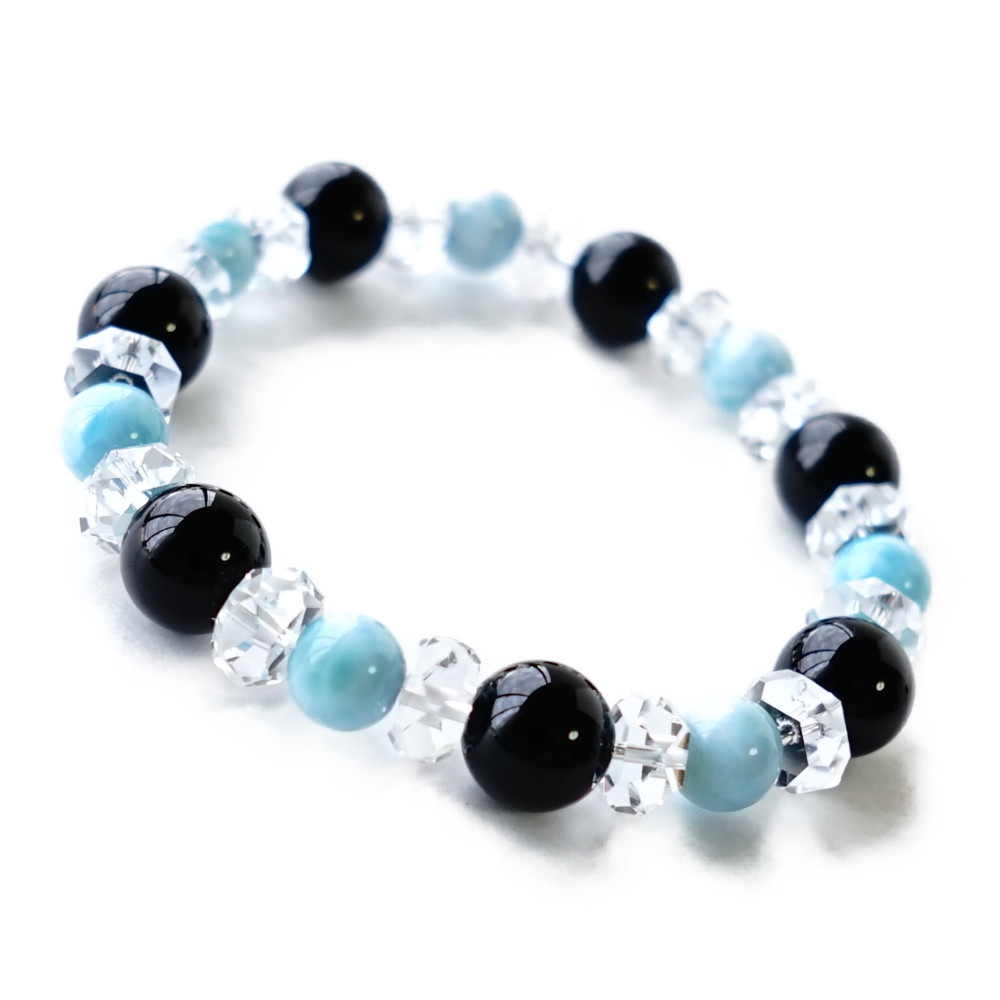 【癒しとお守りをあなたとともに】高品質 ラリマー・モリオン黒水晶 ＆ 水晶 ブレスレット 天然石