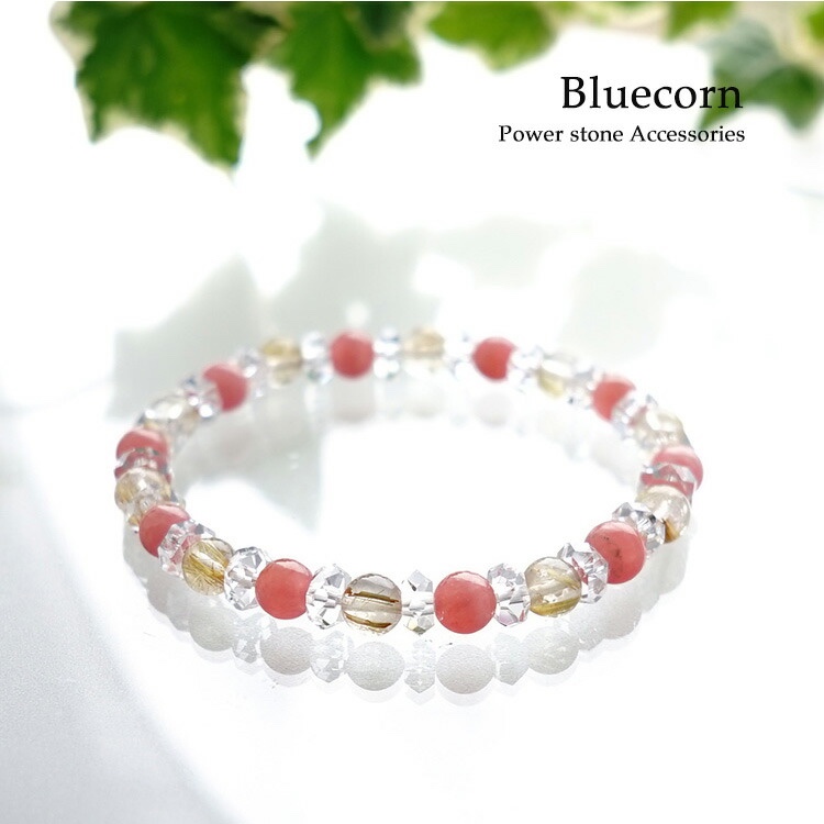 【頑張っているあなたへ、気分を晴れやかに】インカローズ ゴールデンルチルクォーツ ピンク＆ゴールドのブレスレット 天然石