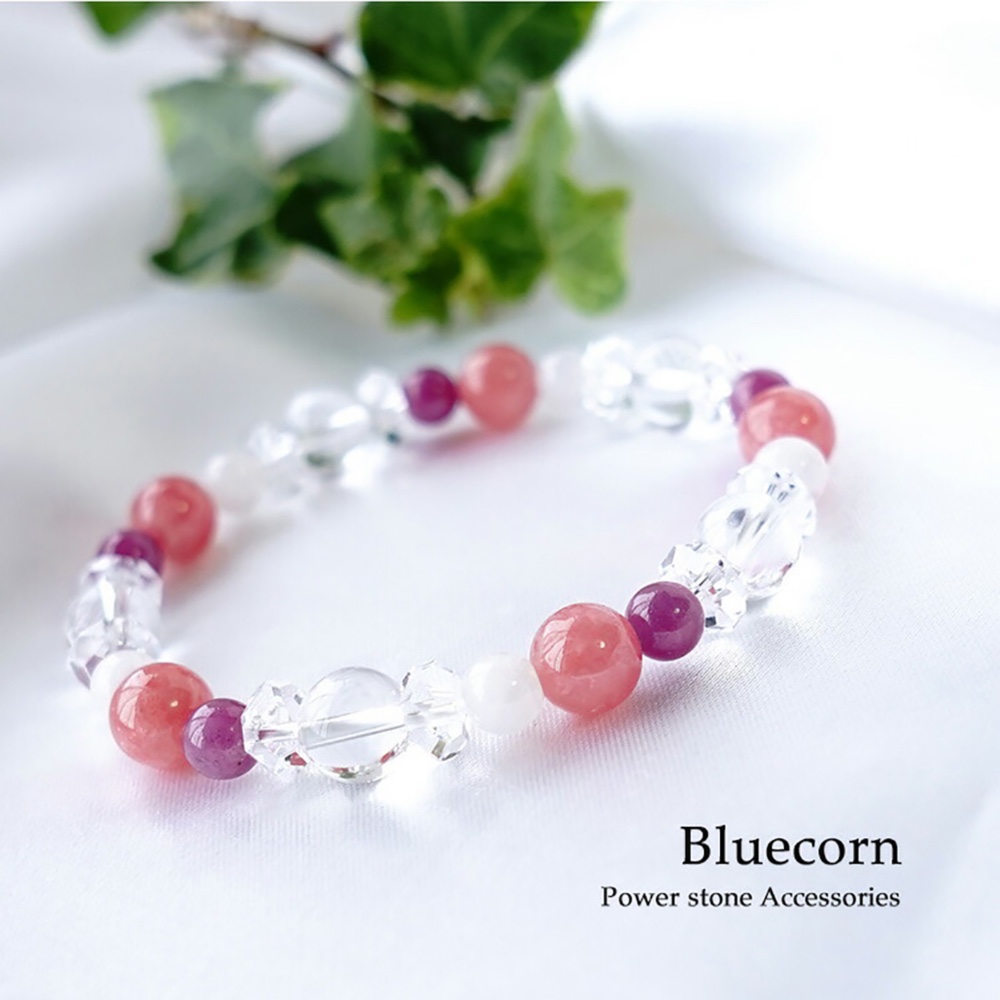 【勇気と自信を深めながら幸運を手にする】インカローズ ルビー ムーンストーン ヒマラヤ水晶 ブレスレット 高品質な天然石