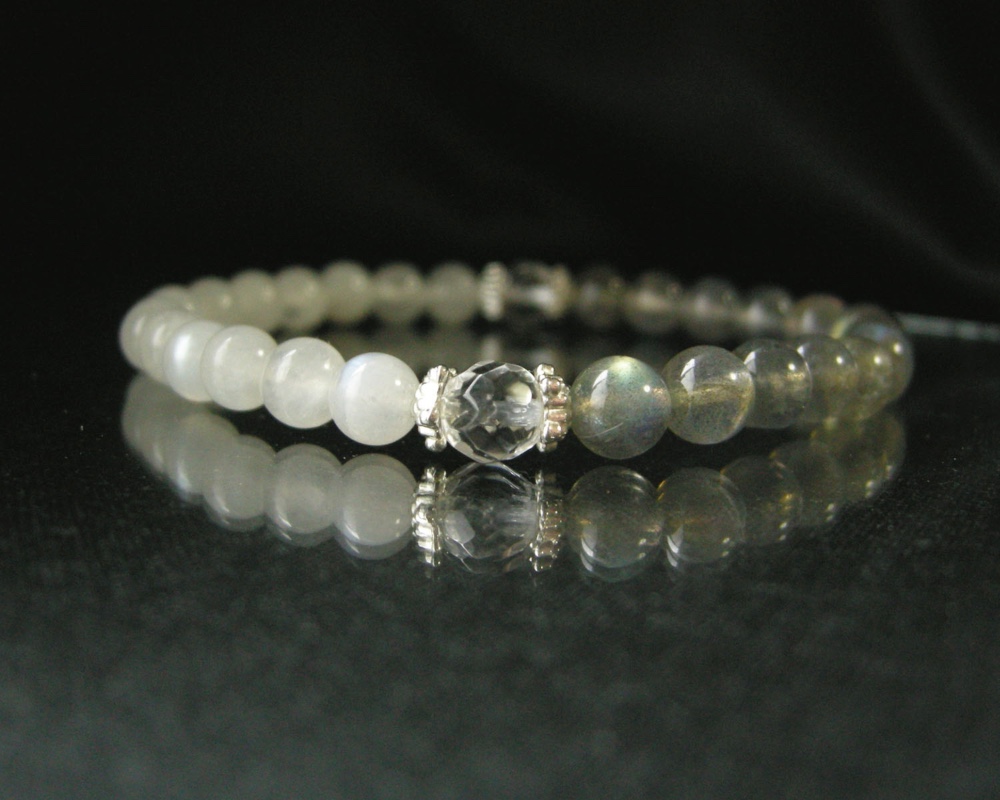 信念を貫き、 根気や持続力を養う！ラブラドライト & ムーンストーン バイカラーブレスレット 天然石