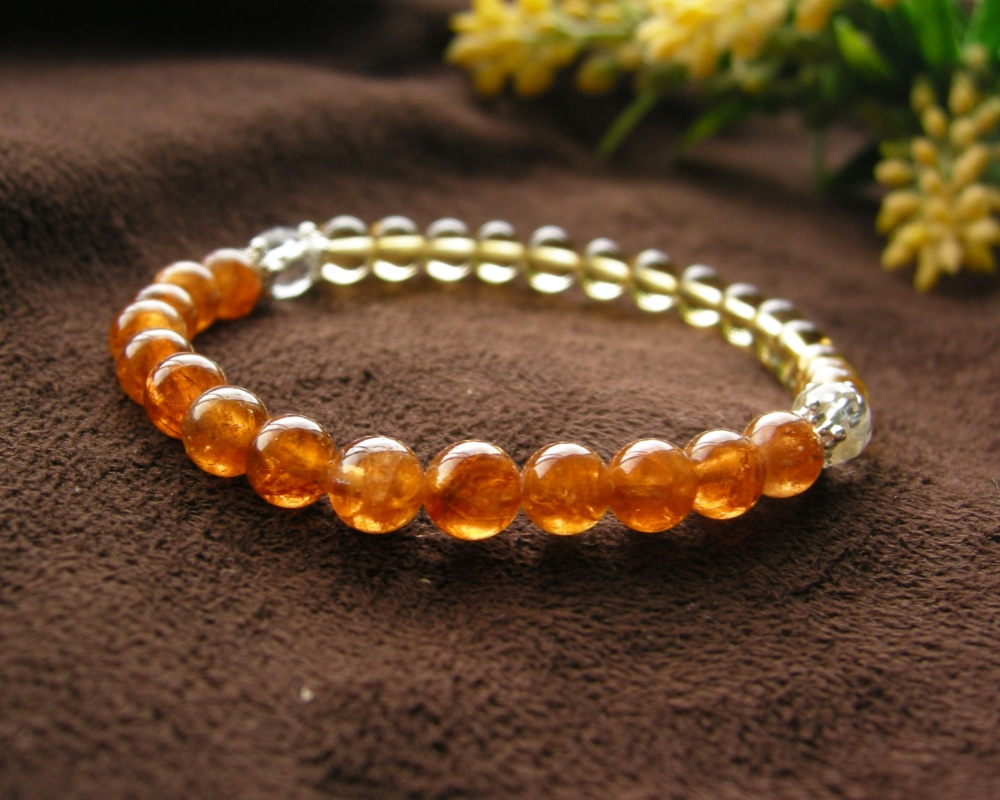 前向きなパワーで富をもたらす！シトリン & オレンジガーネット バイカラー オレンジブレスレット 天然石