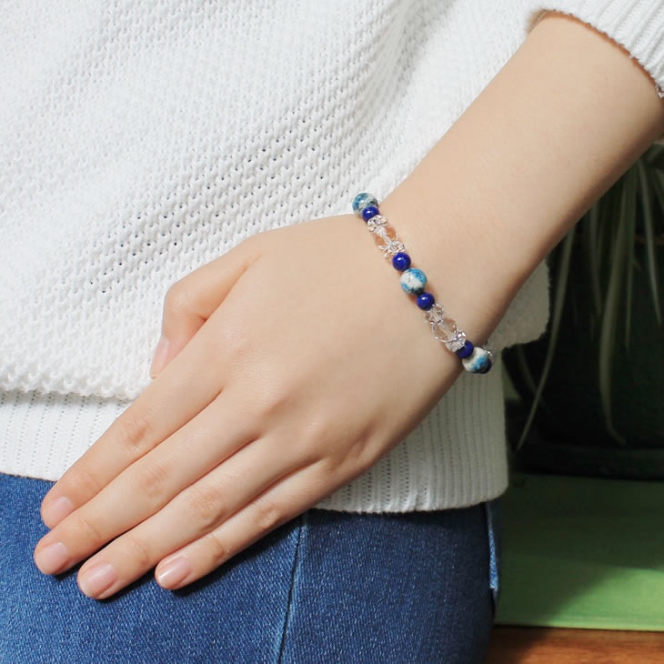 直感力を研ぎ澄まし、癒しと安らぎを与える！K2ブルー（K2アズライト） ＆ ラピスラズリ 天然石 ブレスレット