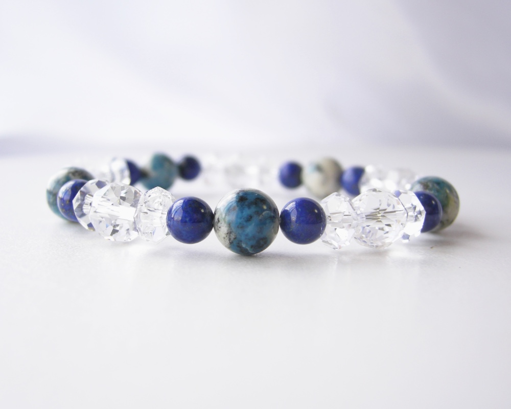 直感力を研ぎ澄まし、癒しと安らぎを与える！K2ブルー（K2アズライト） ＆ ラピスラズリ 天然石 ブレスレット