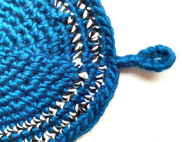 手編み鍋敷き　紺色 4枚目の画像