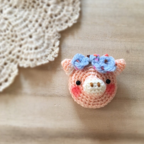 ハンドメイド マグネット 磁石 ぶたちゃん リボンつけた可愛いぶた