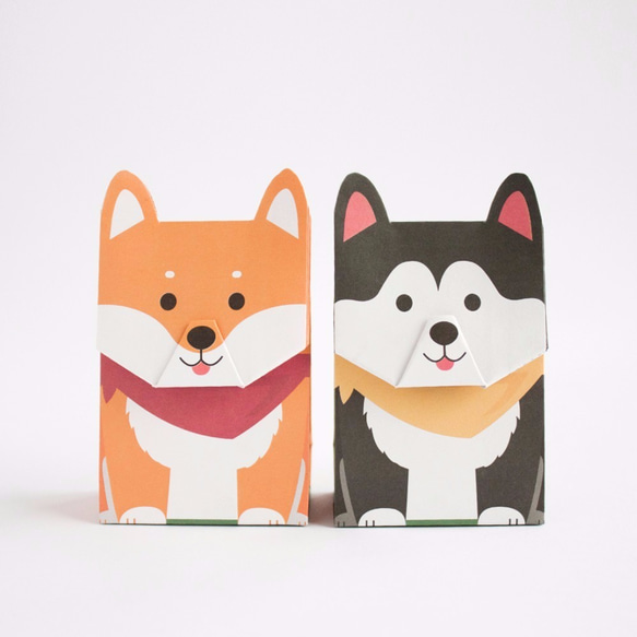 動物禮物包裝紙袋- 柴犬哈士奇 (L尺寸) 第2張的照片