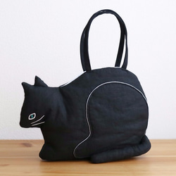 【受注制作】『 ko-bako / black 』  香箱座りの猫鞄 1枚目の画像